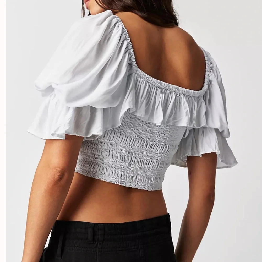 Free People Women's White Jen's‎ Pirate Booty Puff Sleeve Blouses L Size NWT
